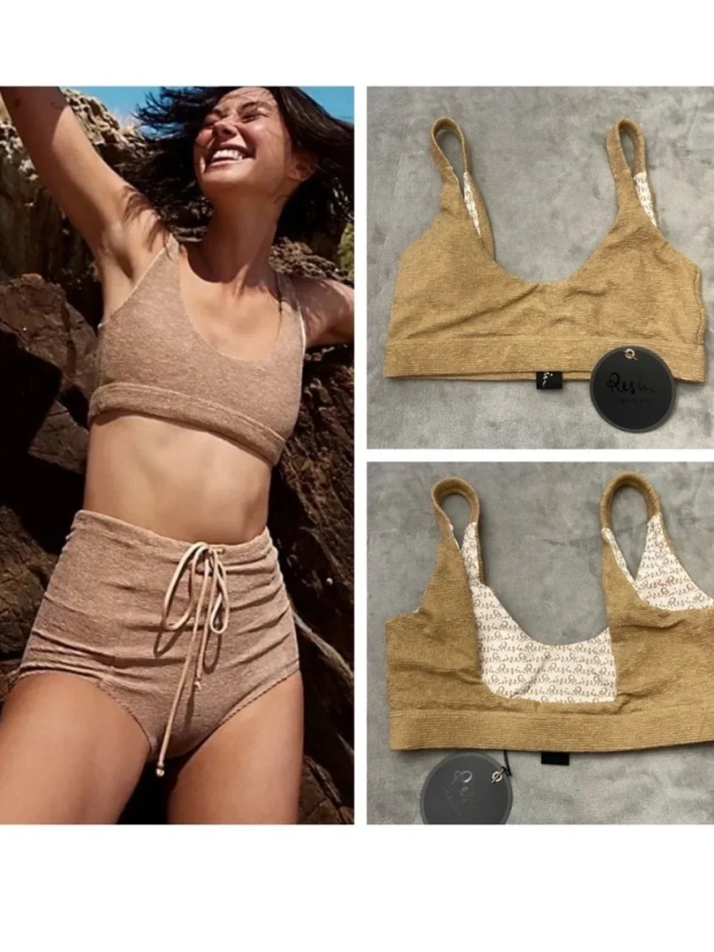 New! Free People x Resin Obsidian cream surf Bikini top 38808